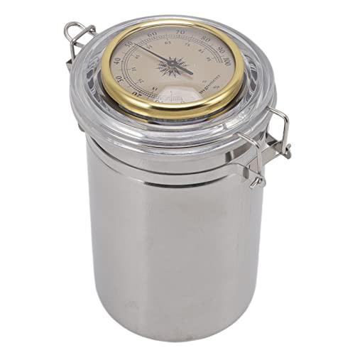 Focket Luftdichter Vorratsbehälter mit Feuchtigkeitskontrolle, Tabakdose aus Edelstahl Tabak Vorratsglas Kräuterbehälter mit Mechanischem Hygrometer, Geruchssichere Behälter (96MM*173MM) von Focket