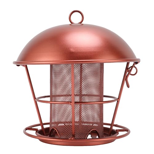 Focket Metallvogelfutterhäuschen für Außenhänge, Runde Kuppel Design Outdoor Vogelhäuschen, Bequeme Kapazität Metallhänge Einfacher Installation Wildvogelfutter für Gartengarten von Focket