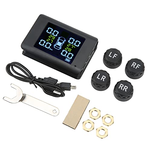 Focket Reifendrucküberwachungssystem, Drahtloses Solar-TPMS-Reifendrucküberwachungssystem mit 4 Externen Sensoren, LCD-Display, Echtzeit-Druck- und Temperaturwarnungen für Auto, Wohnmobil von Focket