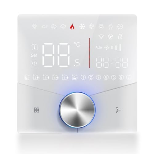Focket Smartes Thermostat, 5+2 Tage, 6 Zeiträume, programmierbarer WLAN Klimathermostat mit bunter LED Beleuchtung, Temperaturregler, zentraler Klimaanlagen Temperaturregler (WHITE) von Focket