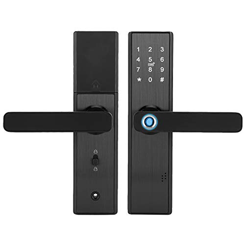 Keyless Entry Türschloss, Smart Lock mit Mechanischem Schlüssel für Tuya WiFi APP, Fingerabdruck Türschloss mit Griff, Passcode Entriegelung, IC Karte, Tastatur Türschloss für Wohn von Focket