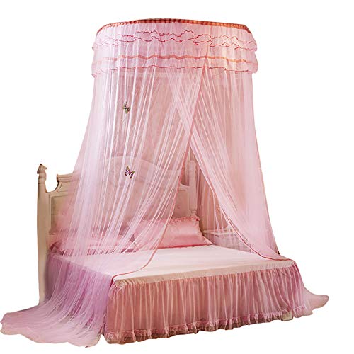 Moskitonetz, Spitze Runde Baldachin Betthimmel Netting Prinzessin Stil Zelt Bett Vorhang Netting für den Heimgebrauch/Mädchen Bett (4 Farben)(Rosa) von Focket