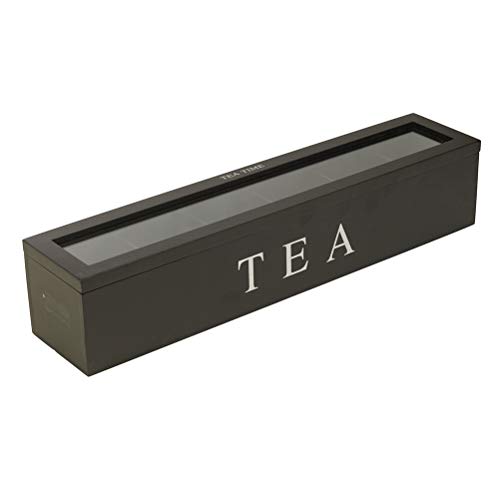 Teebeutel-Organizer, 5 Fächer, Transparente Tee-Aufbewahrungsbox aus Holz für Getrocknete Blumen (Schwarz) von Focket