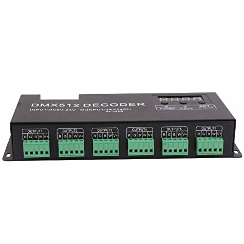 24 Kanal DMX Decoder, RGBW DMX512 Controller Led Decoder Dimmer mit Digitalanzeige, DC 5V-24V High Power Flicker Smoother Dimming DMX Signal Indicator, RGB LED Licht von Fockety