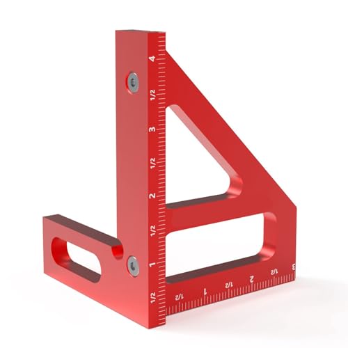 3D Multi Winkelmesslineal, 45 90 Grad Winkelmessgerät 1/16 Zoll Genauigkeit Gehrungsdreieck Lineal abnehmbar Holzbearbeitung Winkelmesser für runde Materialien, 3D Werkstücke (Rot) von Fockety