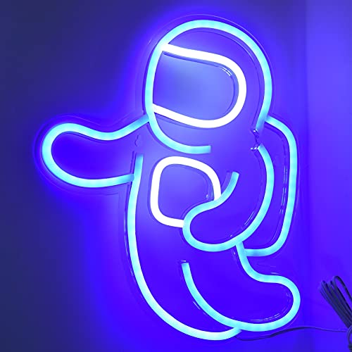 Astronaut Neon Sign, USB Powered LED Neon Sign Big Neon Light Lights, Blue Neon Planet Sign Light Up Neon Sign für Schlafzimmer, Kinderzimmer, Wohnzimmer, Bar, Party, Weihnachten, Hochzeit (14,4 X 11, von Fockety