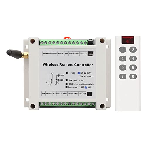 Fernbedienungs-Relaisschalter, DC 12V-36V drahtloser RF-Fernbedienungsschalter 8-Kanal-Relais-Modul 433Mhz-Sender-Empfänger-Kit, Wireless Relais RF Relais für Lichter Deckenventilator Garagentoröffner von Fockety