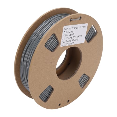 Fockety 3D-Druckerfilament, PLA-Filament 1,75 Mm Bündel Genauigkeit +/- 0,02 Mm, 250 G Spool Hochelastizität 3D-Drucker Flexible Filament für die Meisten 3D-Drucker (grau) von Fockety