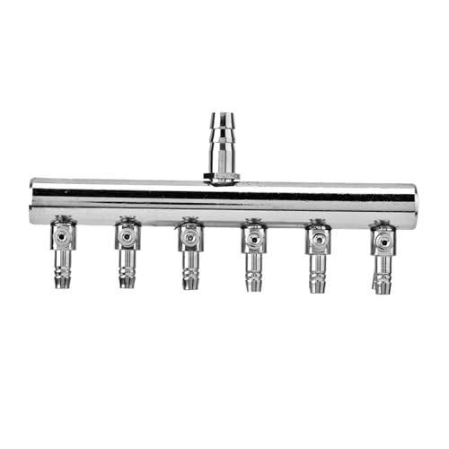 Fockety Aquariumluftströmungssplittersteuerventil mit Durchflusseinstellung für Sauerstoffbelüftungspumpenzubehör (8-Turn 4mm Sechsloch-Splitter) von Fockety