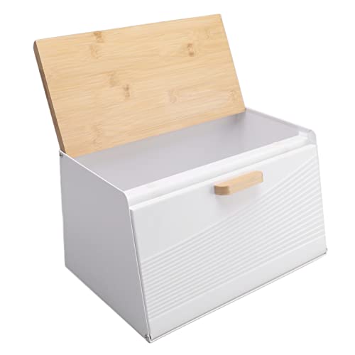 Fockety Brotaufbewahrungsbeehälter, Holz Eisen Unzerbrechlich Keine Verformung Metall Brotkasten Große Kapazität EIteliges Design Staubicht Brot auf (WHITE) von Fockety