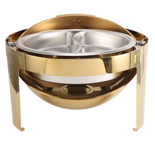 Fockety Chafing Dish Buffet-Set, 6 L, Edelstahl, Alkoholbeheizt, Runder Chafing Dish MIT Lebenmittelpfanne, Transparentem Glasdeckel, Runder Catering-Speisewärmer für Event, Party, Party, von Fockety