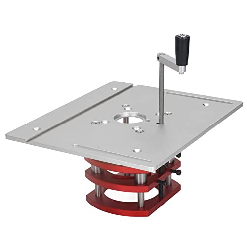 Fockety DIY Router Hubtisch, 9.45 x 7.87in Panel, 2.01in Max. Lift, manuelle Heben Router Lift-Systeme, Höhenverstellung, stabile Klemmung, Aluminium-Legierung Edelstahl Einsatz Ring Kit von Fockety