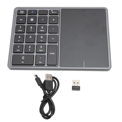 Fockety Drahtlose Zifferntastatur, 2-in-1, Professionelle 22 Tasten, Dual-Modi, Bluetooth 4.2, 2,4 G Ziffernblock mit Touchpad, Tragbare 500-mAh-Batterie, Ziffernblock für (dunkelgrau) von Fockety