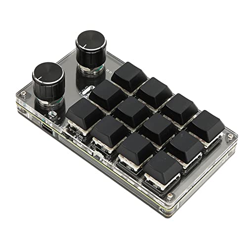 Fockety Einhändige Mechanische Tastatur, 12 Tasten, Kabellos, Programmierbare Makro-Tastatur mit 2 Knöpfen, Kabelgebundene USB-Multifunktions-Makro-Tastatur mit Rotem Schalter von Fockety