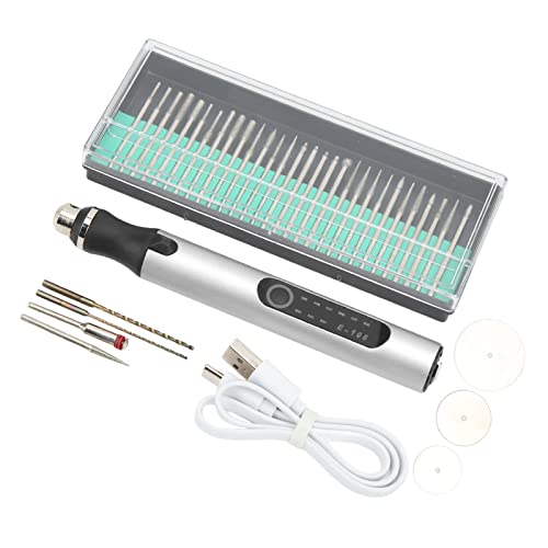 Fockety Elektrischer Gravierstift, USB Wiedenaerafladbare Kabellose Graviermaschine 30 Bit 3 Scheiben auf (SILVER) von Fockety