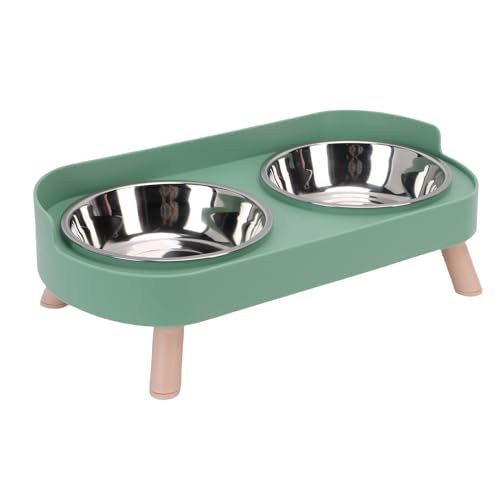 Fockety Erhöhte Katzenschalen, Edelstahl -Katzenfutter Wasserschüssel Set, Doppelschalen Futtermittel für Kätzchen und Welpen, Verhindern Kipp- und Verschüttungen und Verschüttungen (Green) von Fockety