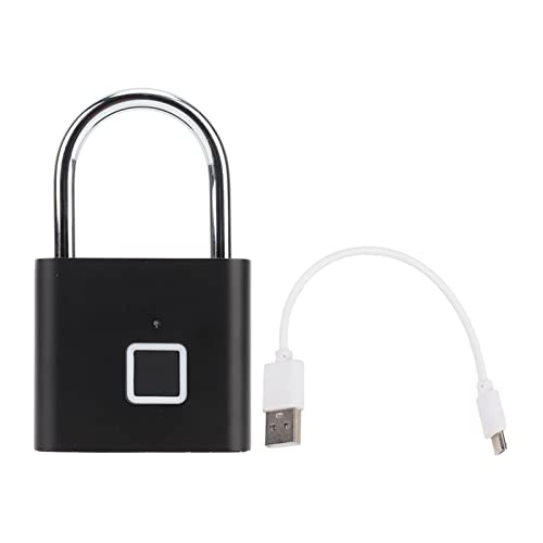 Fockety Fingerabdruck Vorhängeschloss, 0,5s Entsperren Wasserdichtes Edelstahl -Stahlschlossstrahl mit 10 Fingerabdruckkapazität USB -Ladung, Fingerdruckschlos (BLACK) von Fockety