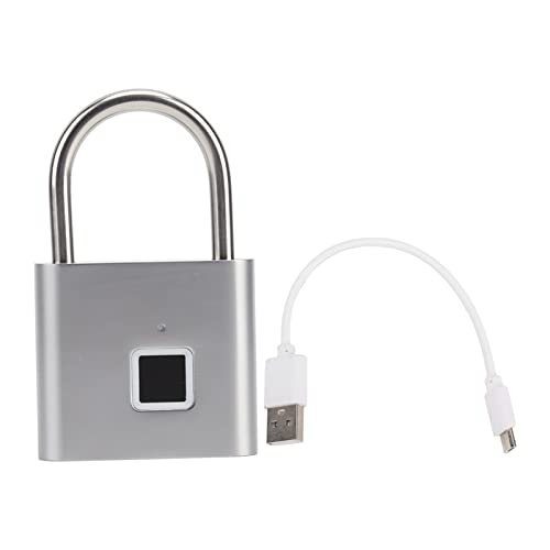 Fockety Fingerabdruck Vorhängeschloss, 0,5s Entsperren Wasserdichtes Edelstahl -Stahlschlossstrahl mit 10 Fingerabdruckkapazität USB -Ladung, Fingerdruckschlos (SILVER) von Fockety