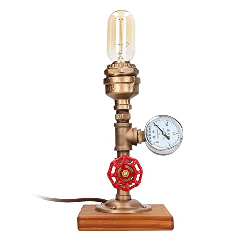 Industrial Pipe Tischlampe, Industrial Iron Retro Metall Wasserpfeife Basis Schreibtischlampe, Vintage Steampunk Tischlampe für Nachttisch Schlafzimmer Wohn-Esszimmer Cafe Bar von Fockety