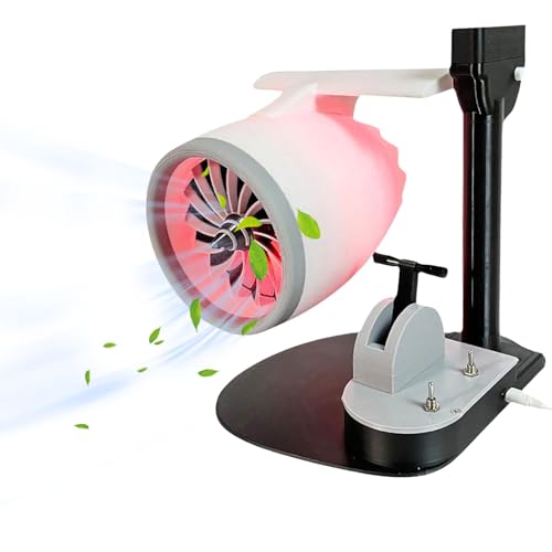 Fockety Jet Engine -Lüfter, 2 in 1 Kreativer Motorform Verstellbarer Turbofan mit Luftbefeuchter und Licht, Wiederaufladbarer Flugzeug -Motor -Turbo -Desktop -Lüfter, für Zuhause (Rot) von Fockety