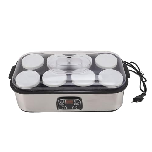 Fockety Joghurtbereiter, 8 Gläser, LCD Display, elektrischer Joghurt Inkubator mit einstellbarer Temperatur- und Zeitsteuerung, automatischer probiotischer Inkubator (EU -Stecker 220 V) von Fockety