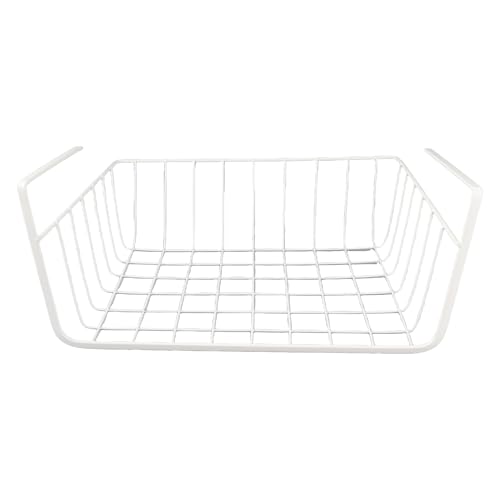 Fockety Metalldraht-Unterregalkorb, Gearbeiteter Allmetall-Mehrzweck-Unterregal-Aufbewahrungskorb für Büro-Schreibtischregal (M Weiß) von Fockety