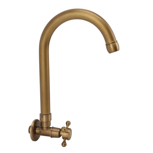 Fockety Outdoor-Küchenspüle-Wasserhahn, 360-Grad-Drehung, Einzel-Kaltwasser-Garten-Außenwasserhahn, Antik-In-Wand-Frost-Riss-Prävention, Flexibler Hals, Waschküchen-Wasserhahn, (Runder von Fockety