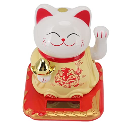 Fockety Solarbetriebene Glückliche Winkende Katze, Feng Shui Winkende Handpfote, Glückskatzen, Chinesische Glückskatzenfigur, Winkende Glückskatze für Zuhause, Autodekoration (Gelb) von Fockety