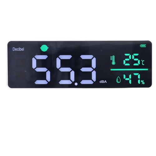 Fockety Temperatur-Feuchtzigitsmesser, 3-in-1-LED-Anzeige Digitales Thermometer Feuchtzeitmonitor 30-130 Dba Lärmmelder Feuchtigitsmesser Schallpegelmesser für Klassenzimmer, Studios von Fockety