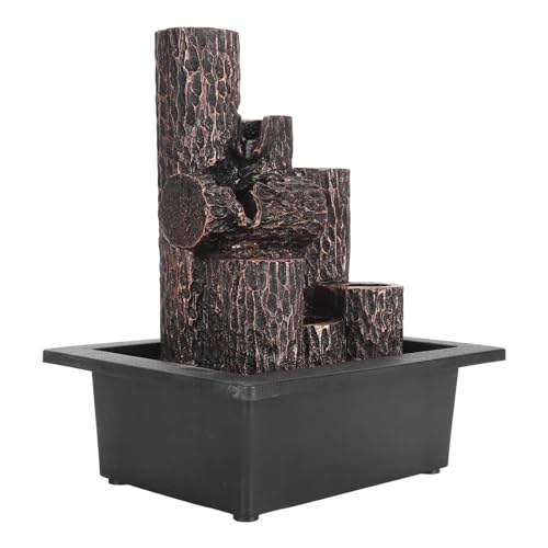 Fockety Tischbrunnen, Tischbrunnen aus Harz, 4-Gang-Wasserantrieb für Büro und Bibliothek (EU-Stecker 220–240 V) von Fockety