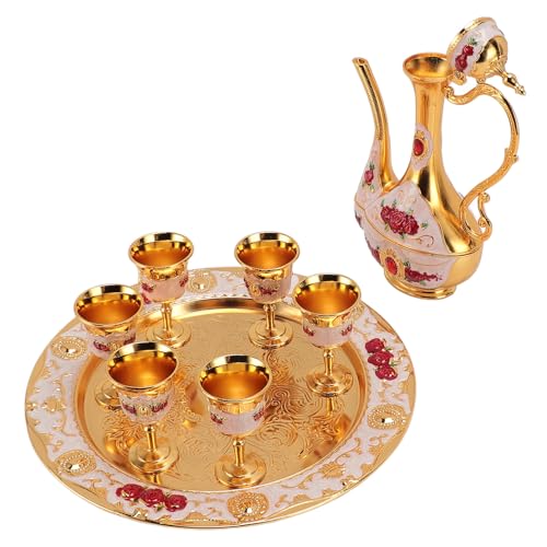 Fockety Türkisches Teesservice, Rostfreie Zinklegierung Türkisches Kaffeekannenset Elegant Jahrgang Kaffeeset Kaffeeetassen und Handgefertight Teetablett- für Sterben (Gold weiß Rot) von Fockety