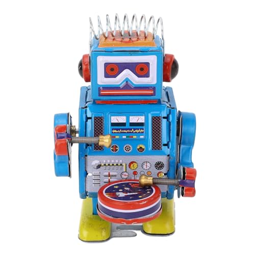 Fockety Vintage-Metall-Trommelroboter aus Metall, Aufziehbares Vintage-Roboter-Blechspielgeug, Kreativer Frötling-T-Täuschung für von Fockety