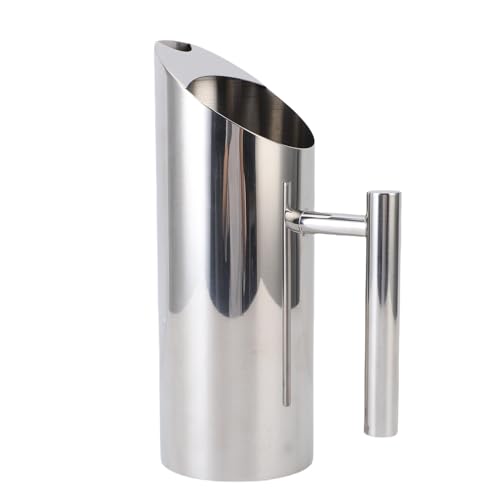 Fockety Wasserkrug aus Edelstahl, 1 L, Moderner Metallkrug mit Auslaufsicherem Ausguss, Getränkebehälter für Eistee, Kaffee, Saft, Milch (SILVER) von Fockety