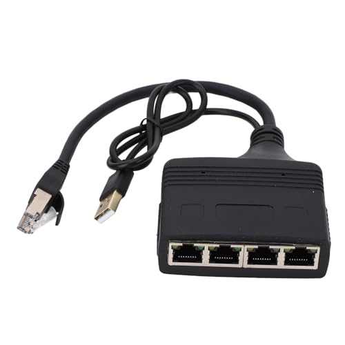 Gigabit-Ethernet-Splitter, 1 in 4 Out, 1000 Mbit/s, RJ45-Netzwerk-Splitter-Adapter, USB-Stromkabel, Kompakter Tragbarer RJ45-Ethernet-Splitter für ADSL-Modems, Fernseher, Router von Fockety