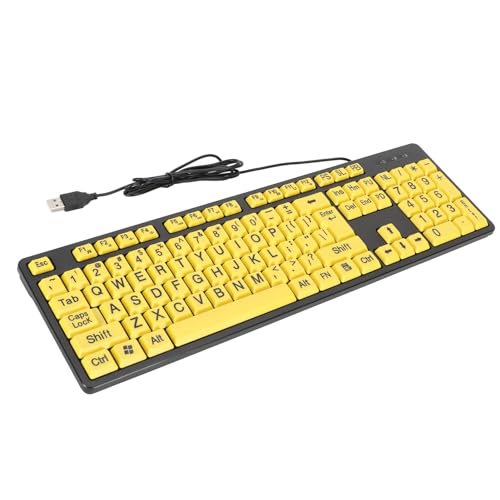 Großdruck-Computer-Tastatur, 104 Tasten USB Wired High Contrast Keyboard, Full Size Large Font Print Keyboard für sehbehinderte, Low Vision Personen, leicht zu sehen und zu tippen von Fockety