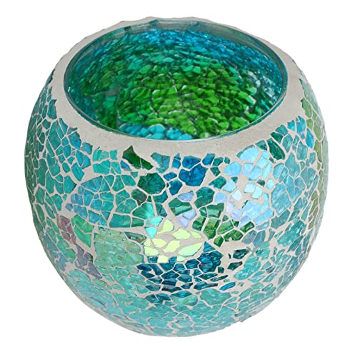 Mosaik-Teelichthalter aus Glas, Dekorative Runde Schale, Votivkerzenhalter, Romantischer Glas-Teelicht-Säulenhalter für Beleuchtung, Dekoration, Geschenk, Aromatherapie, Als Vase, Stifthalter, Topfpfl von Fockety