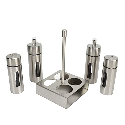 Öl und Essig Salz Pfeffer Menage Flaschen-Set, Edelstahl Öl Salz Menage Set Essigflasche Pfefferstreuer mit Standfuß für Küche Restaurant von Fockety