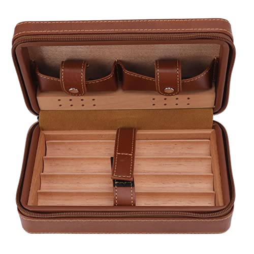 Reise Zigarren Humidor Case, Portable Zigarrenbox mit Befeuchter und Divider, Zedernholz Leder Zigarrenetui Geschenk-Set mit Aufbewahrungstasche, Saugnapf für Männer Frauen, hält bis zu 4 Zigarren von Fockety