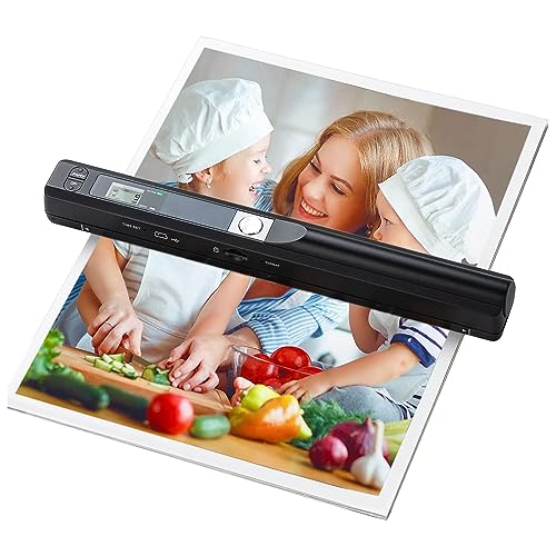 Tragbarer Scanner, Kabelloser Mobiler Dokumentenscanner, Handfotoscanner mit USB-Kabel, Visitenkarten- und Quittungsscanner für PC, Fotos, A4, Dokumente, Bilder, Bücher (Black) von Fockety