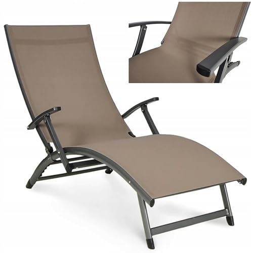 Focus Garden Gartenliege Sonnenliege Relax - Taupe - aus Aluminium Liegestuhl Klappbar Wetterfest, Gartenstuhl Belastbar 120 kg Ergonomisches Extra Verstellbare Rückenlehne Stapelbar von Focus Garden