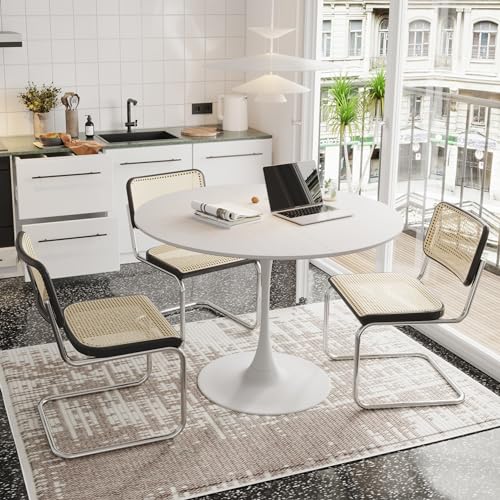 FocusOnHome 47.24" Modern Round Dining Table,Four Patchwork Tabletops with White Color Solid Wood Grain Table Top von FocusOnHome