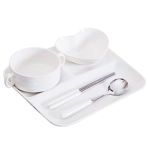 Fodalob Weißes, geteiltes Teller-Set for Erwachsene, 5-teiliges Teller-Set zur Portionskontrolle, My-Teller-Set mit 3-teiligem Geschirr sowie Schüssel, Löffel und Essstäbchen von Fodalob