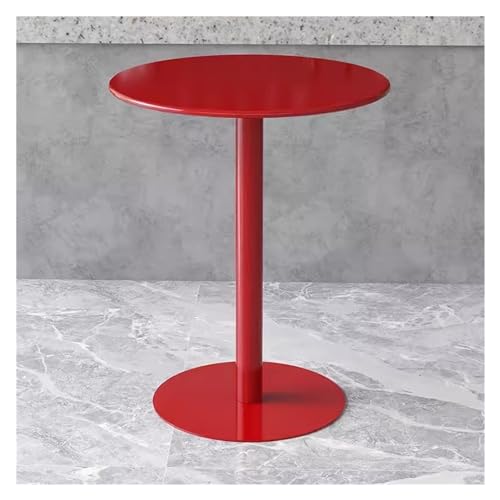 Patio-Esstisch aus Eisenmetall, Kleiner runder Tisch, Sofa-Beistelltisch, Couchtisch/Milchteetisch/Stehtisch/Desserttisch/Verhandlungstisch (Color : Red, Size : 70x70x72cm) von Fodalob