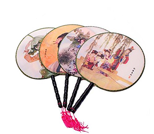 GENOVATION Satz von 4 runde chinesische alte Hand Fan Classic Palace Paddle Hand Fan von Fodattm