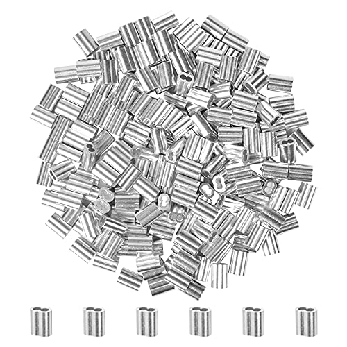 100 Stücke Aluminiumhülsen, Aluminium Pressklemmen Alu klemme, Alu-Crimpschlaufe Würgeklemmen mit Doppelhülsen, Drahtseilklemmen Seilklemme für Stahlseil/Drahtseil Kabel, Silberton (3 mm/0.118inch) von Fodlon