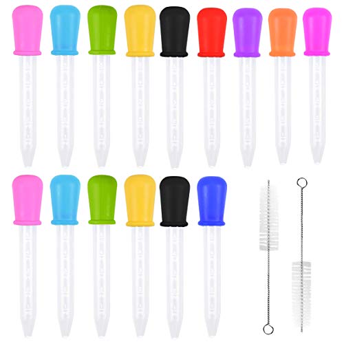 15 Stück 5 ML Liquid Pipetten, Flüssiges Dropper mit 2 Bürste, Silikon und Plastik Tropfpipetten, Graduierte Transfer Pipette, Messpipette für Baby Medizin Kinder Wissenschaft Küche Experimente von Fodlon