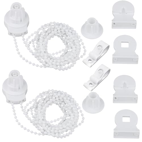 2 Sets Rollo Halterung 25mm, Rollo Halterung Fenster mit 3 m Rollokette, Schrauben, Kupplung, Säulen, P-Clips, Ersatzteile Reparaturset Verdunkelungsrollo Doppelrollo Seitenzugrollo Ohne Bohren von Fodlon