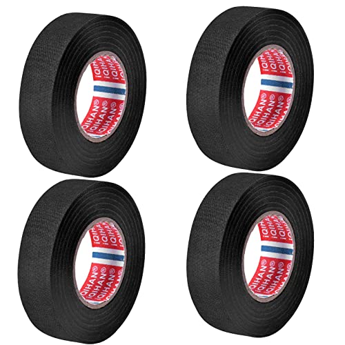 Fodlon 4 Stück Tape Schwarz Auto Gewebeband Klebeband Isolierband, Kabelbaum Klebeband Kabelbäume Elektrokabel Duct Tapes Baumwolle Klebeband Kabelisolierung für Haushalt, Kfz Motorrad (15 mm x 20 m) von Fodlon