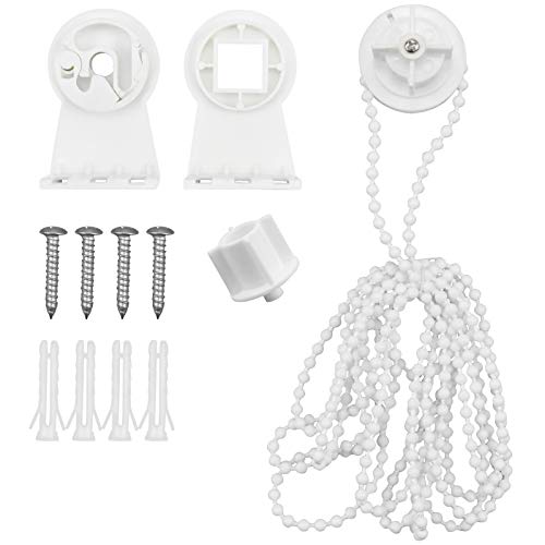 Fodlon 1 Set Rollo Halterung Fenster 28 mm Rollo Klemmfix Ersatzteil, Plastik Rollo Beschläge Ersatz-Reparatur-Set Kettenzug mit Schrauben für Klemmfix-Rollos, Doppelrollo, Weiß von Fodlon