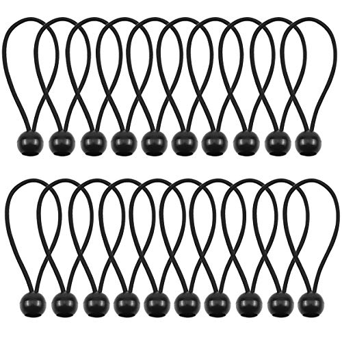 Fodlon Gummiseile, 20 Spanngummis mit Kugel Schwarz Bungee Seile Set Gute Qualität Elastische Schnur Flexible Planenspanner für Banner, Vorhang, Planen, Camping, Bootsabdeckung, Zelte, Haarring von Fodlon